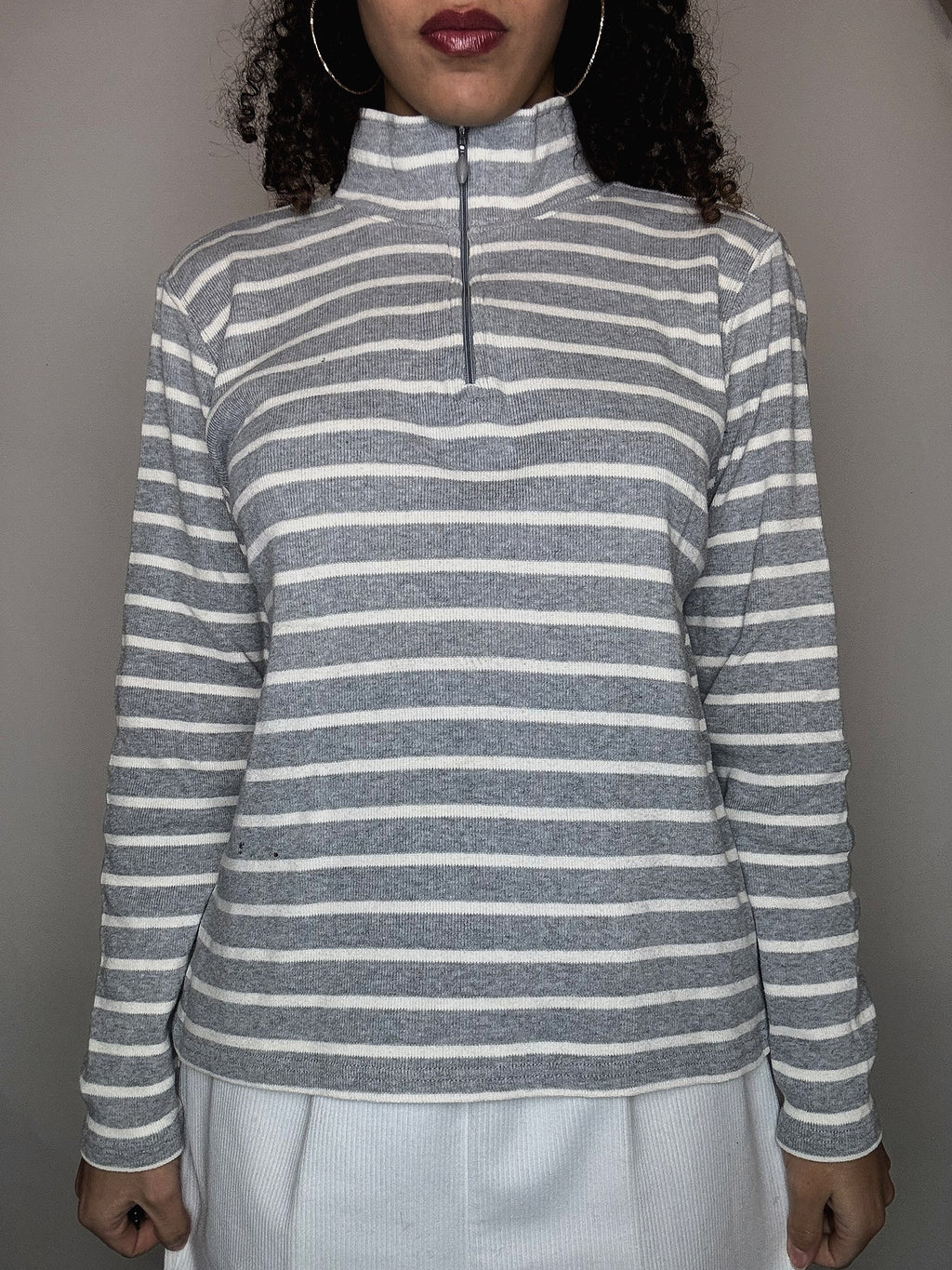 Vintage L.L.Bean M Gray Striped Zip Pullover