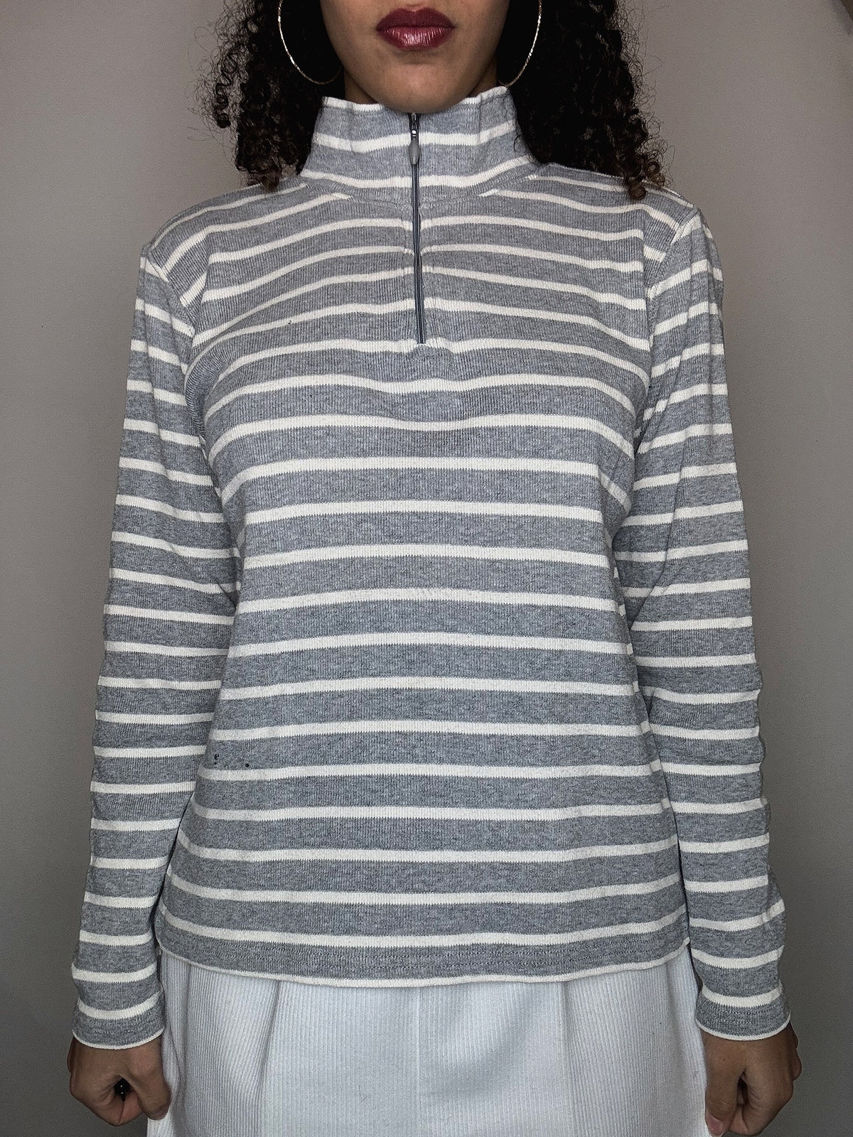 Vintage L.L.Bean M Gray Striped Zip Pullover