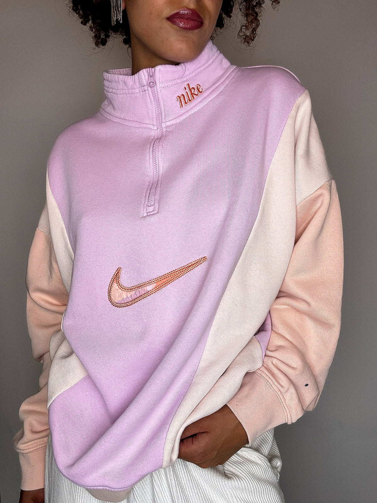Sweat col cheminée rose NIKE M vintage