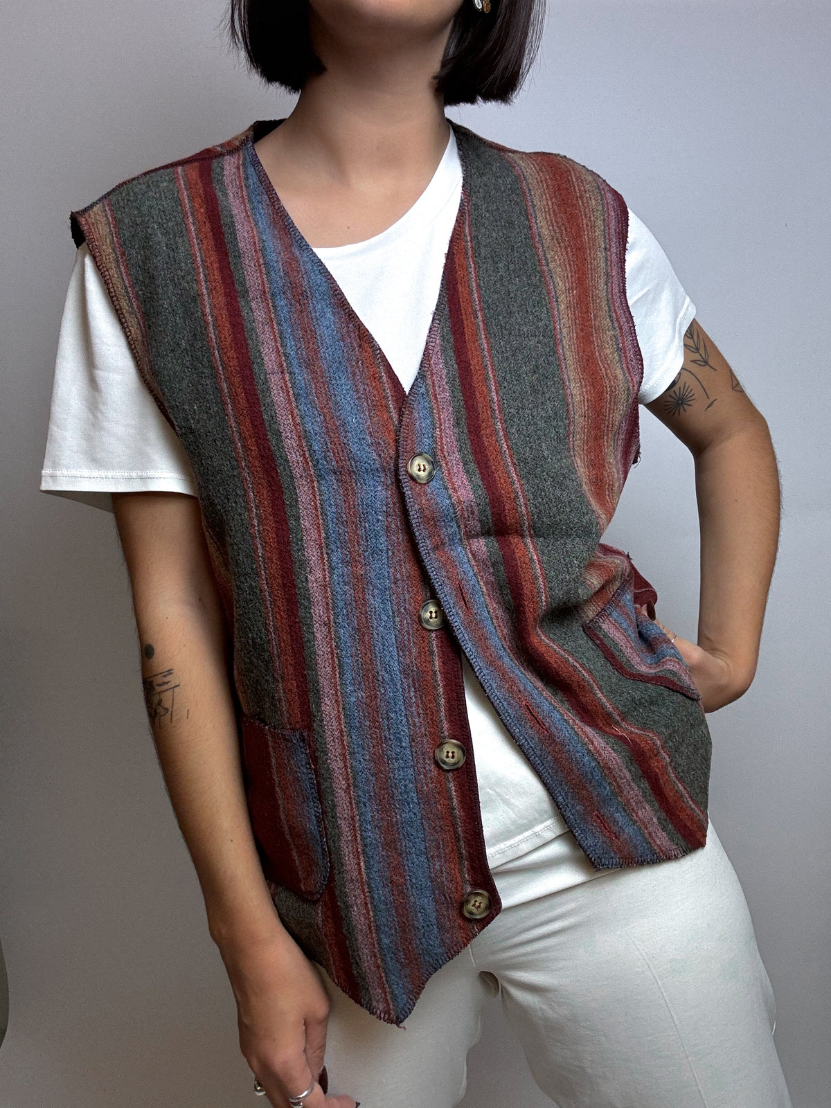 Gilet en laine à boutons Vintage S/M