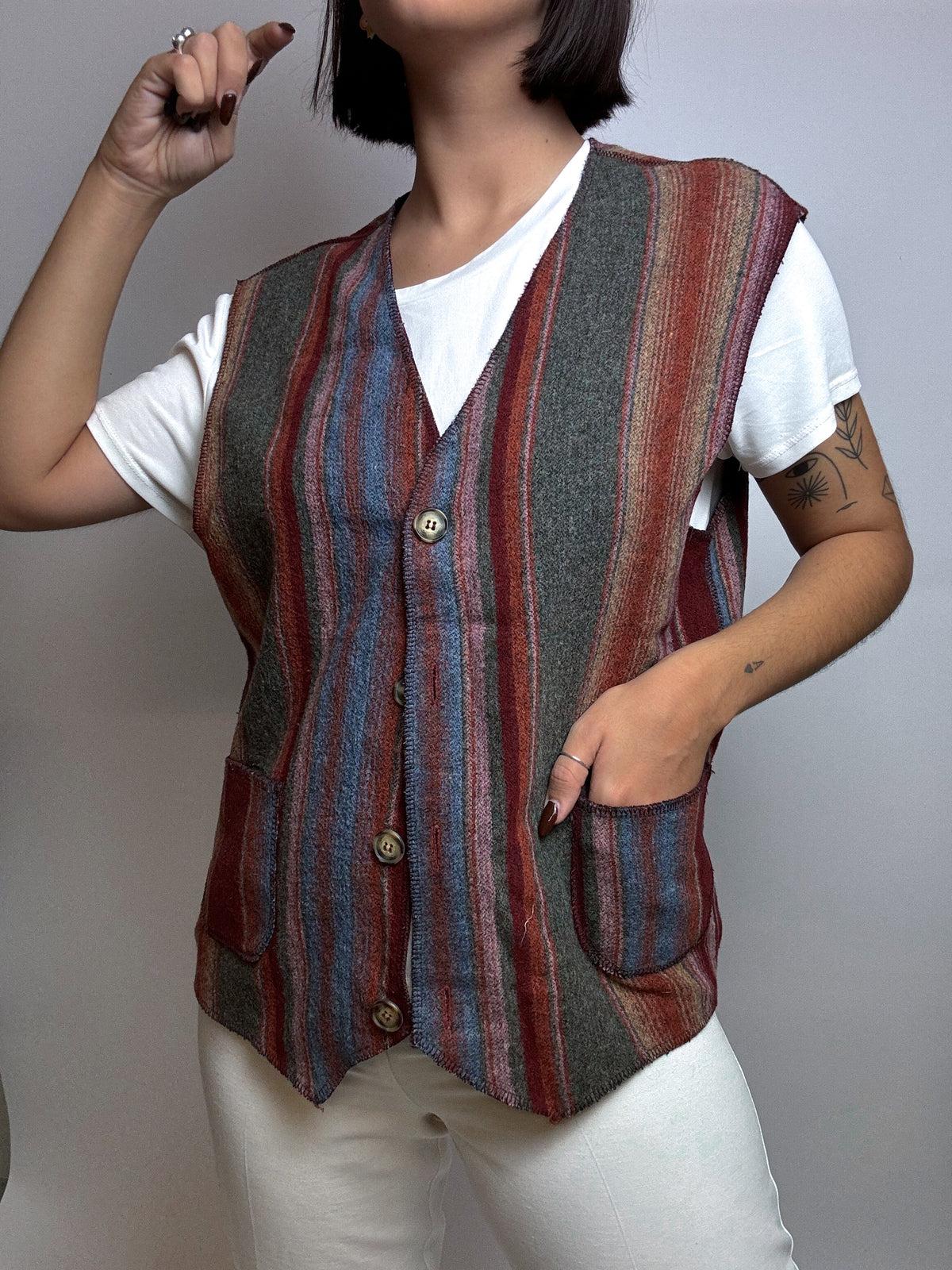 Gilet en laine à boutons Vintage S/M
