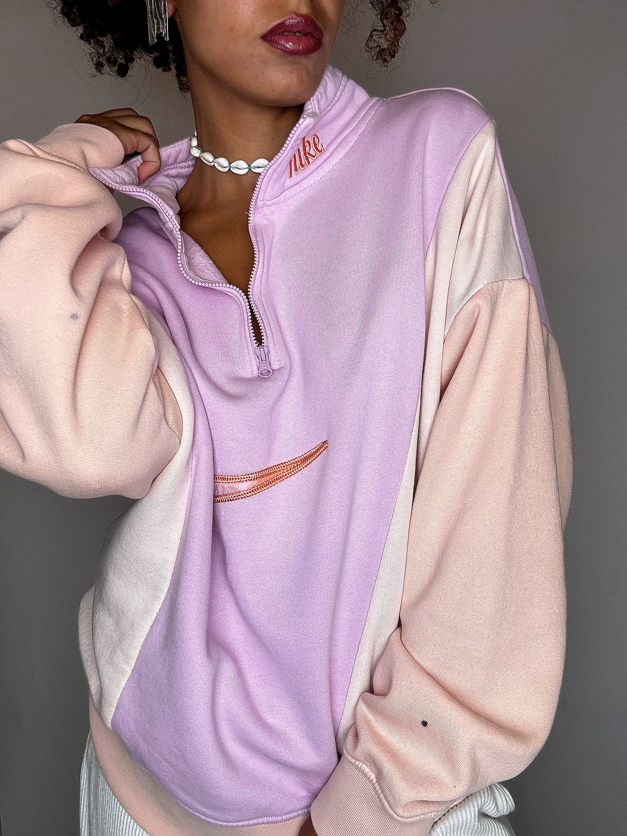 Sweat col cheminée rose NIKE M vintage