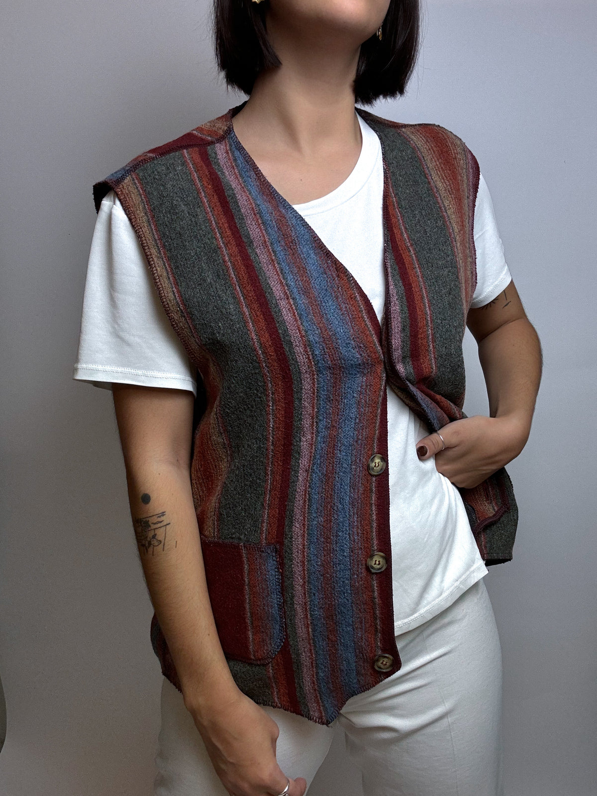 Gilet en laine à boutons Vintage S/M