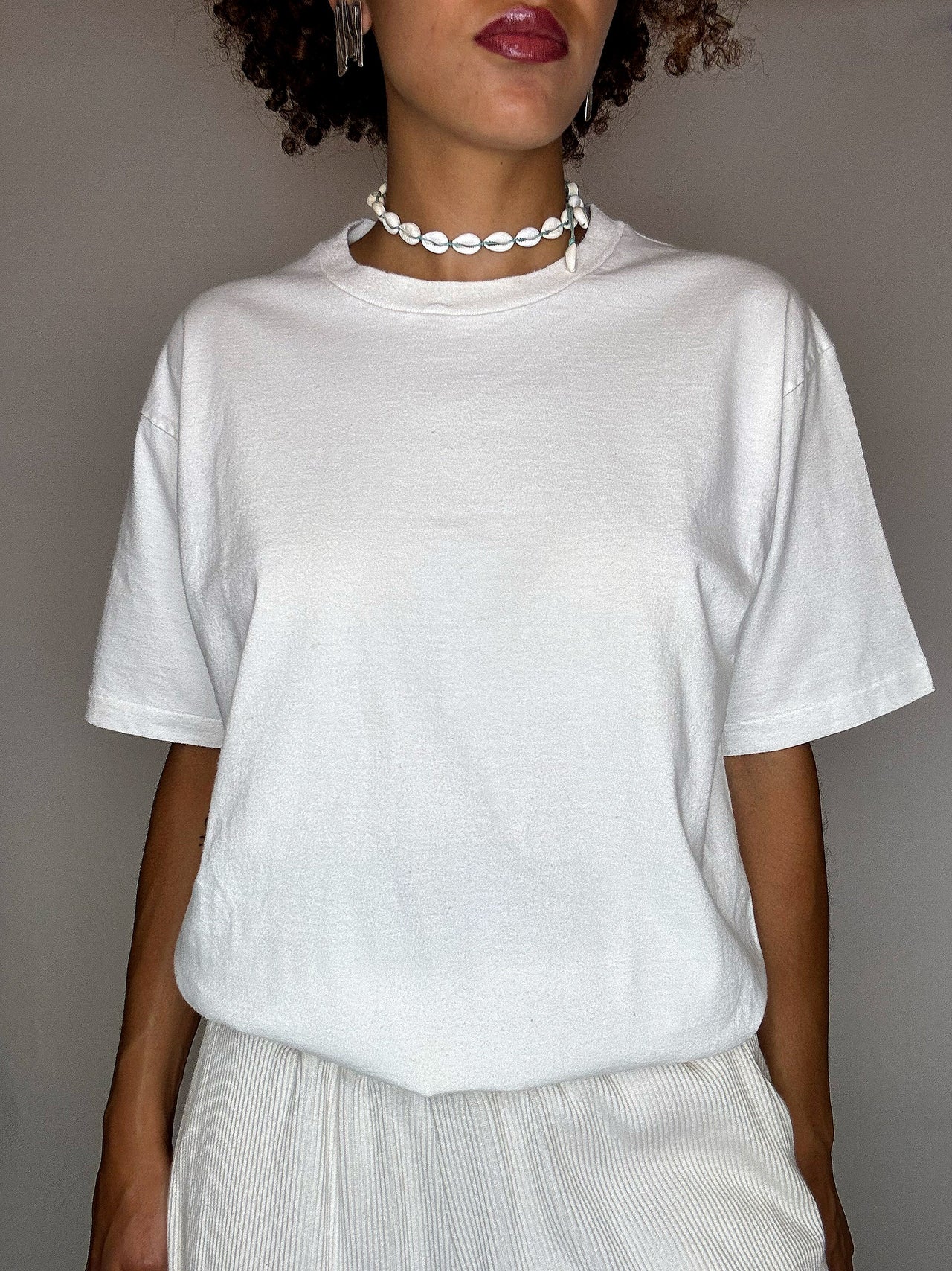Tee shirt blanc en coton peigné L vintage