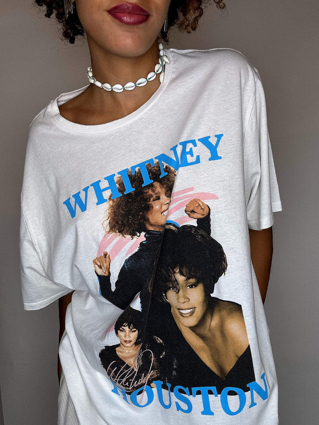 WHITNEY HOUSTON white T-shirt 2XL vintage