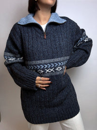 Vintage blue zipped wool sweater L