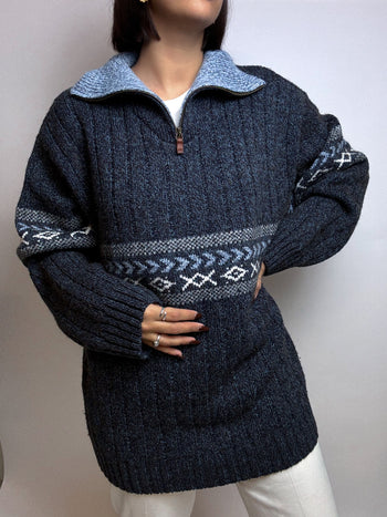 Vintage blue zipped wool sweater L