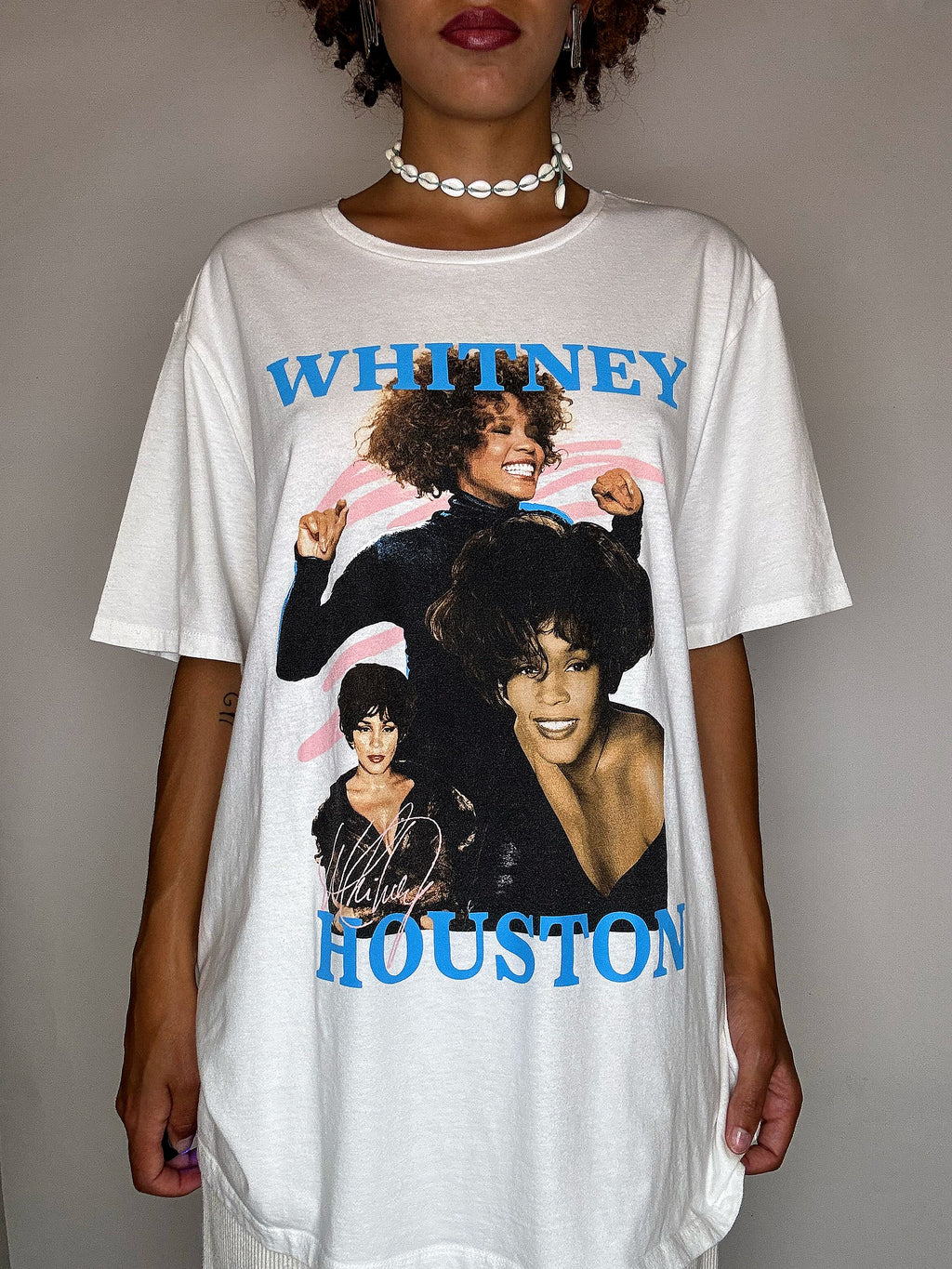 WHITNEY HOUSTON white T-shirt 2XL vintage