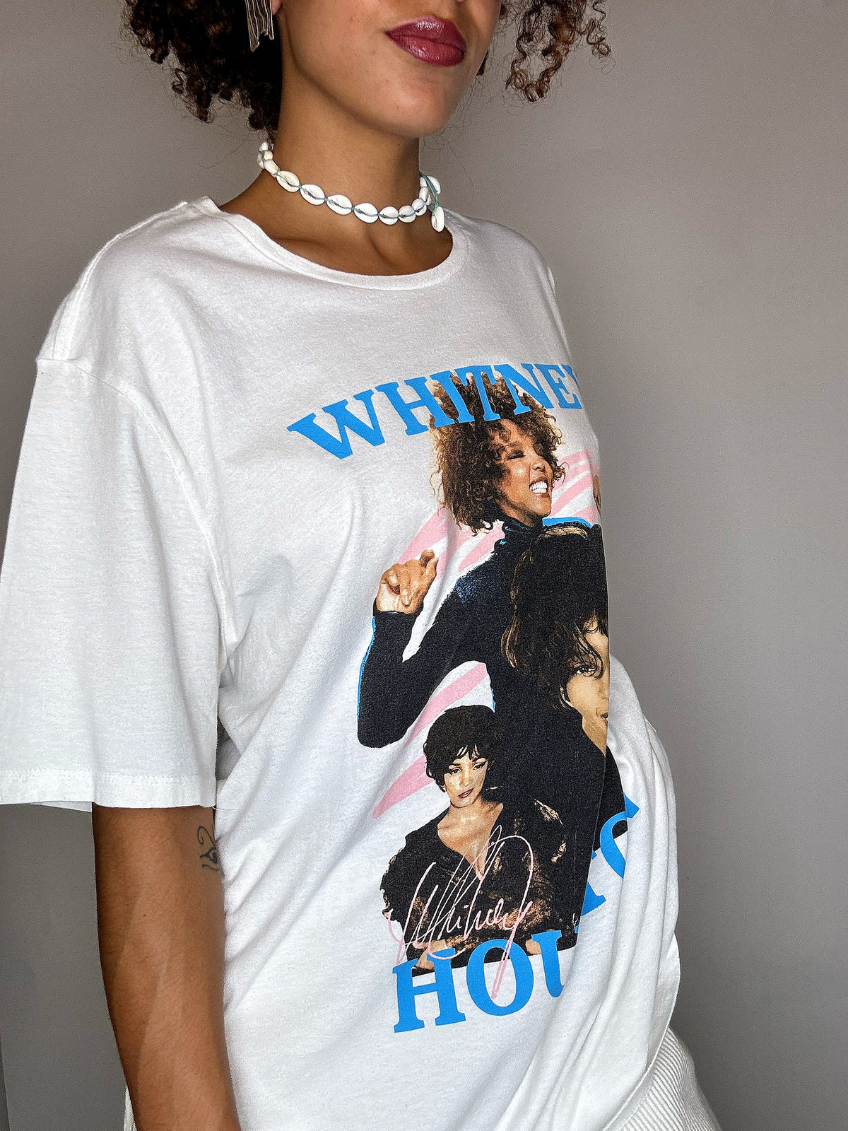 WHITNEY HOUSTON white T-shirt 2XL vintage