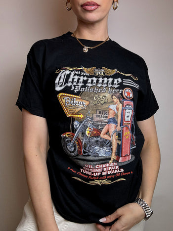 Black vintage biker M t-shirt