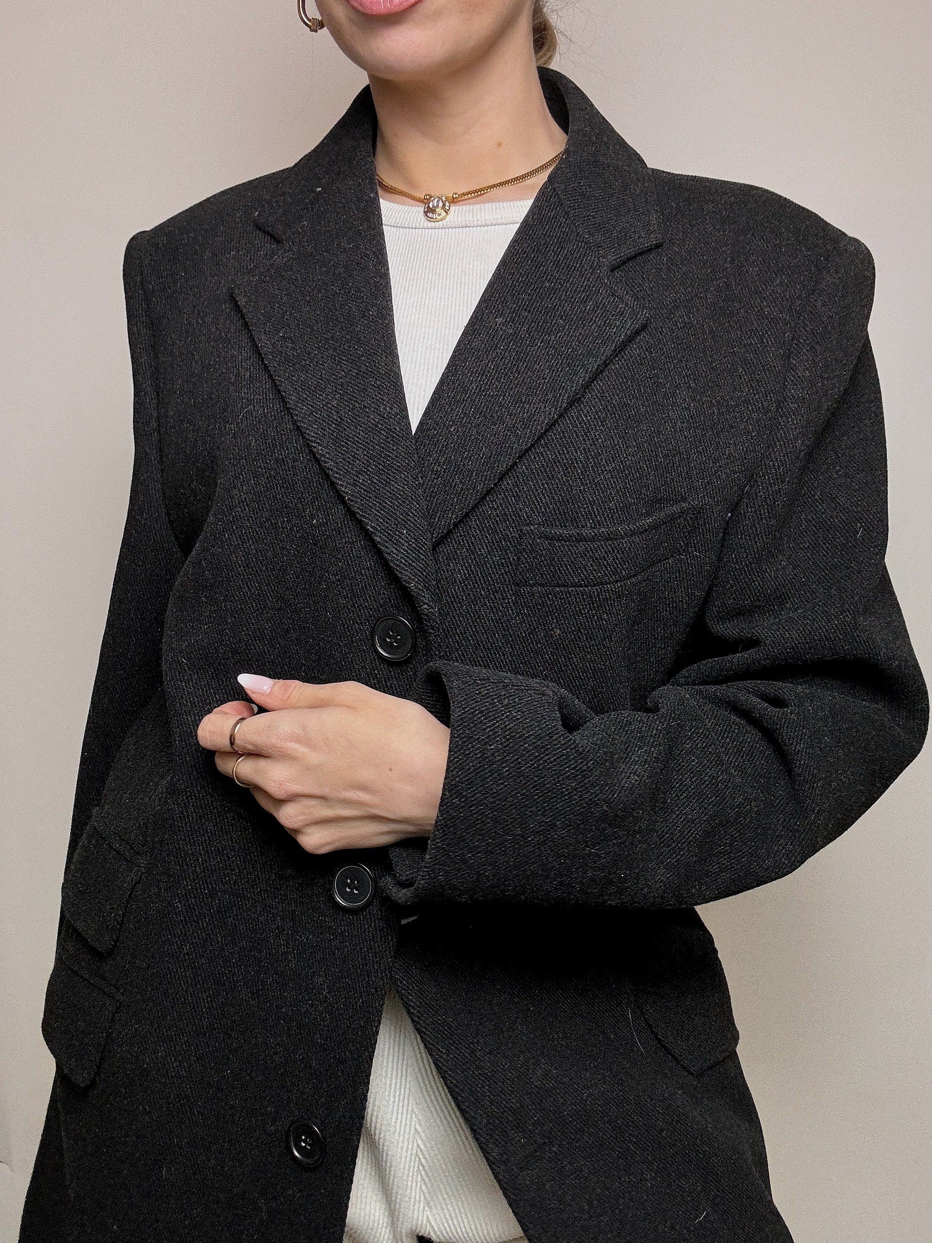 Manteau en laine gris foncé XL vintage