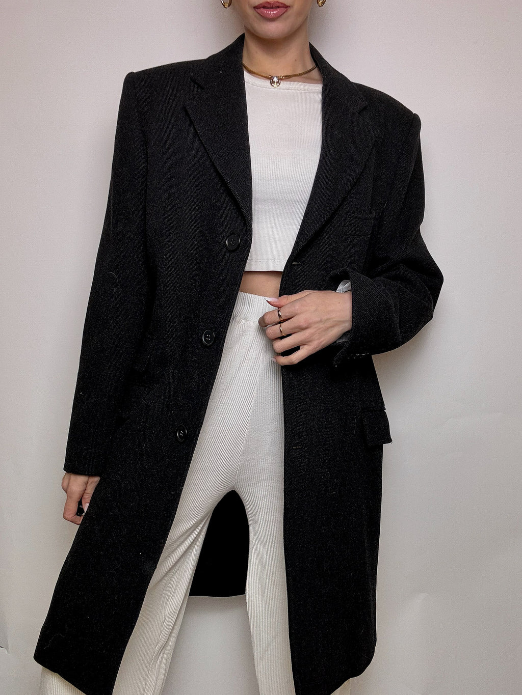 Manteau en laine gris foncé XL vintage