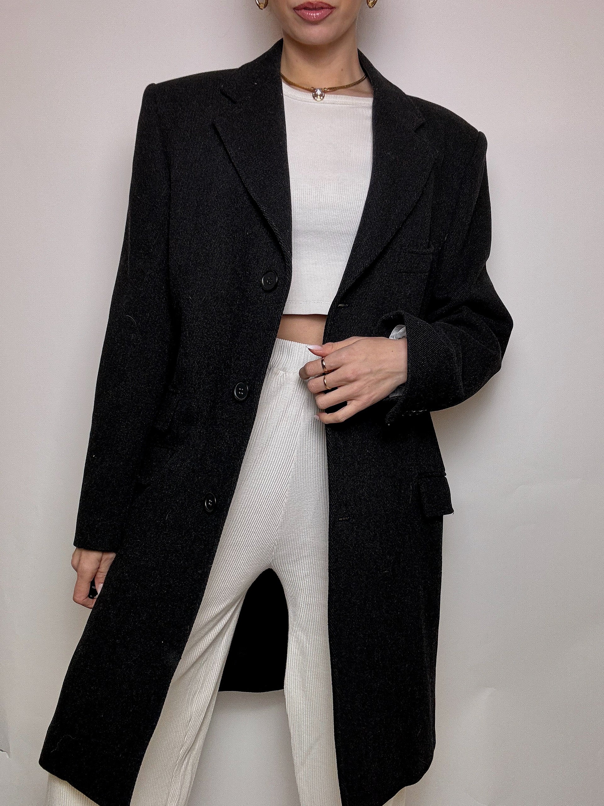 Manteau en laine gris foncé XL vintage