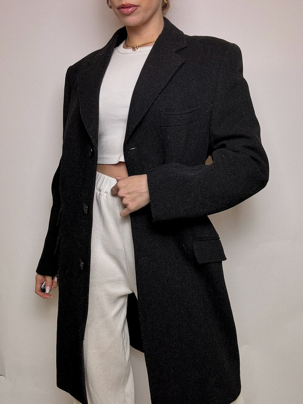 Manteau en laine gris foncé XL vintage