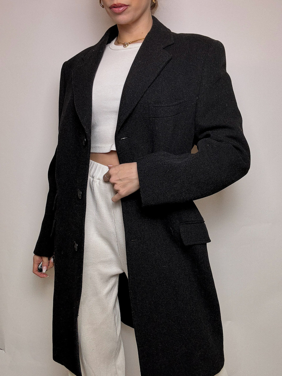 Manteau en laine gris foncé XL vintage