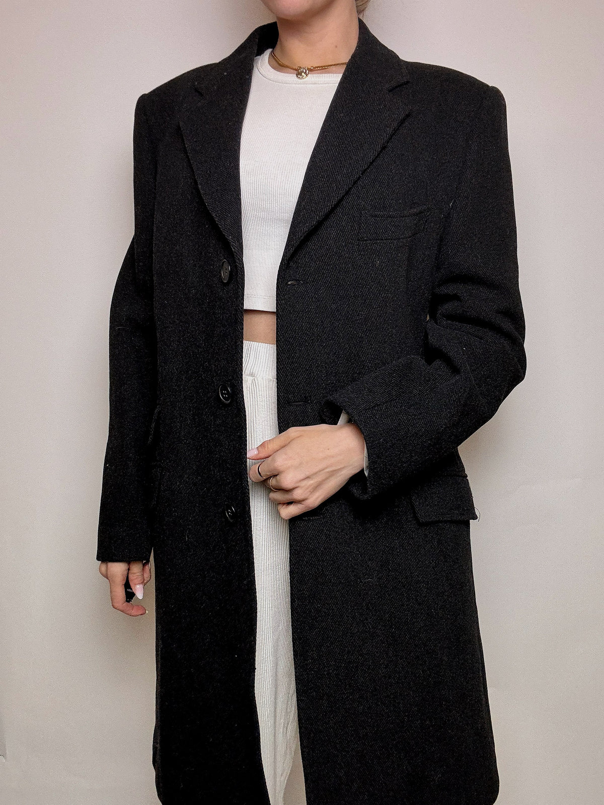 Manteau en laine gris foncé XL vintage