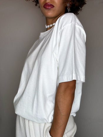 Tee shirt blanc en coton peigné L vintage