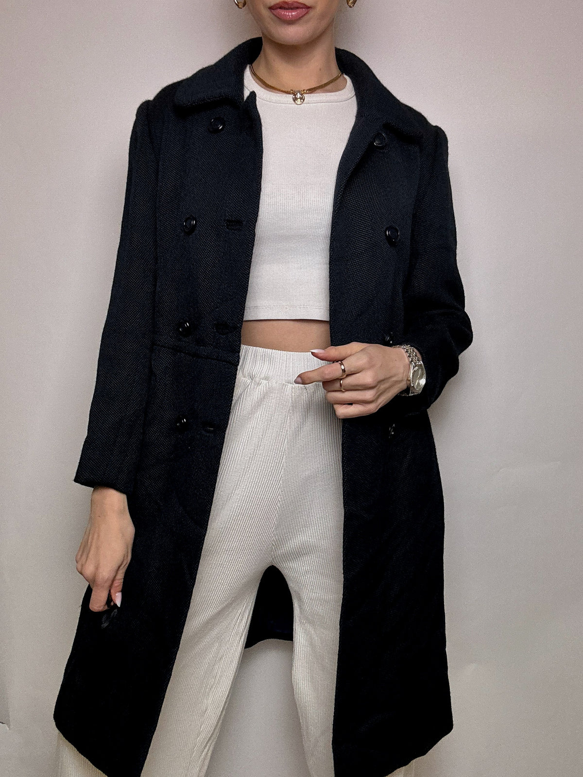 Manteau en laine bleu marine M vintage