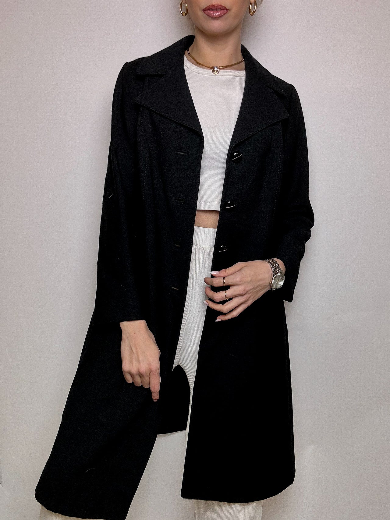 Vintage M/L black wool coat 
