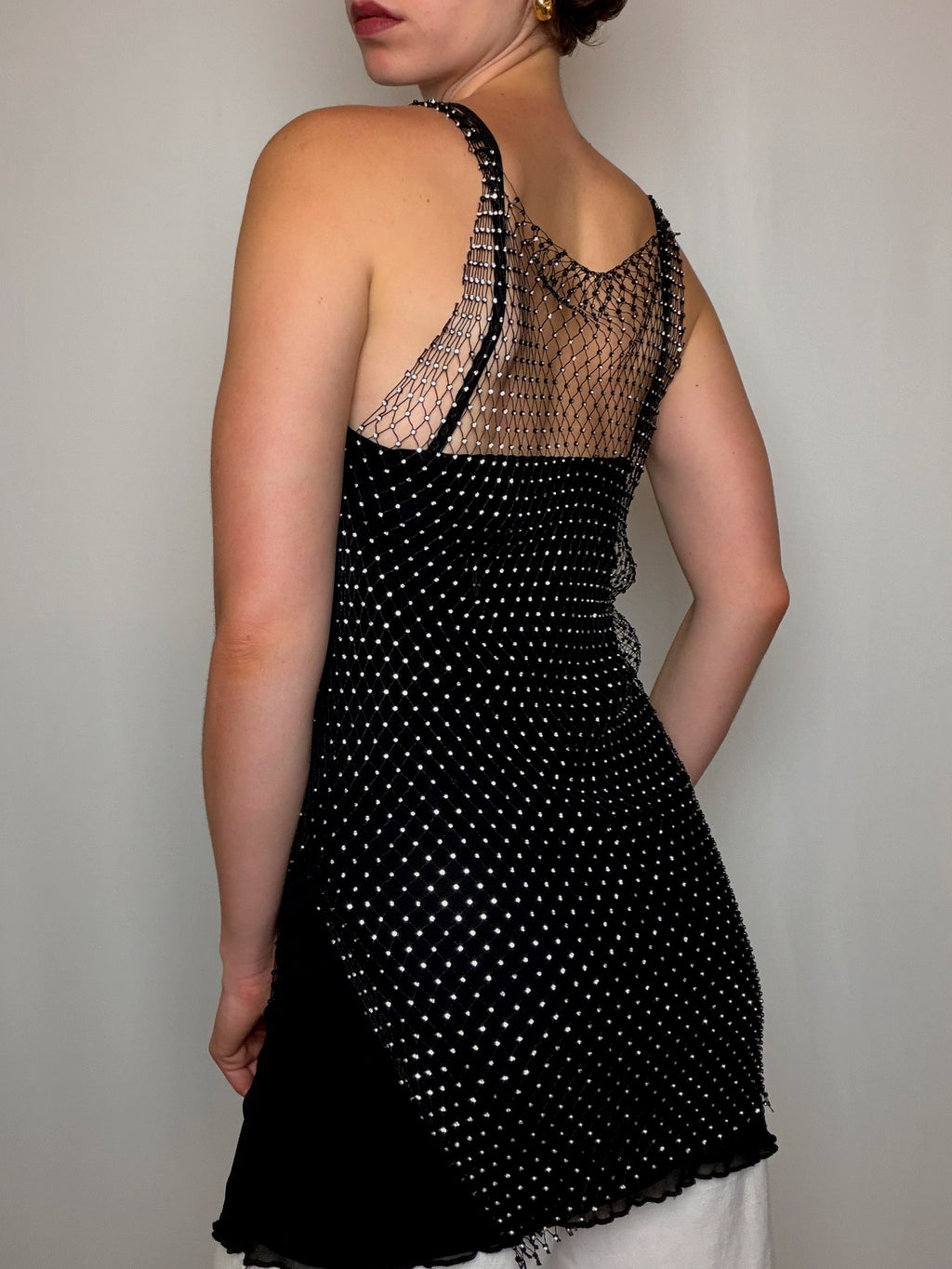 Schwarzes Vintage-Top mit Strasssteinen