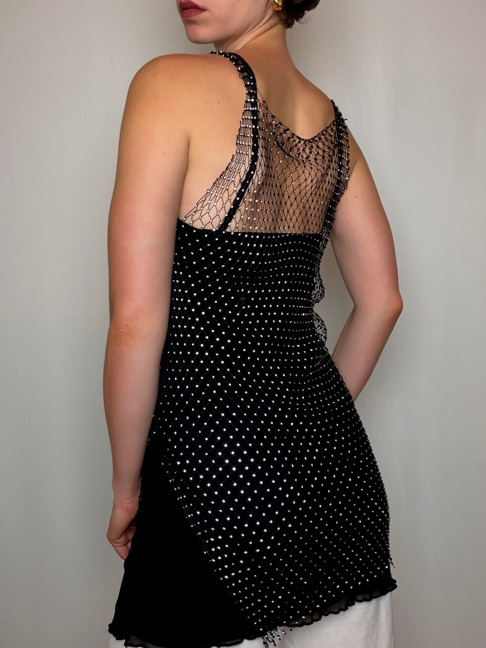 Schwarzes Vintage-Top mit Strasssteinen