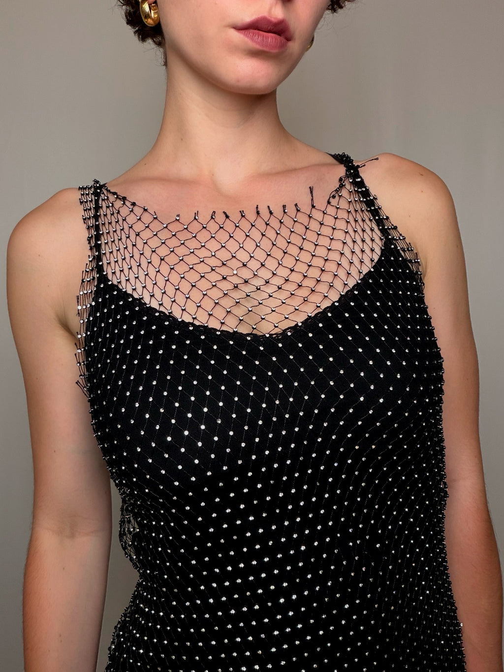 Schwarzes Vintage-Top mit Strasssteinen