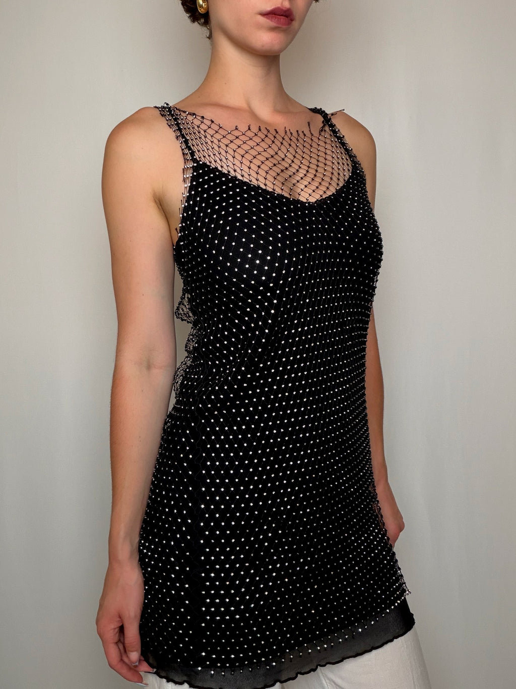 Schwarzes Vintage-Top mit Strasssteinen