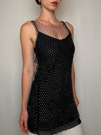 Schwarzes Vintage-Top mit Strasssteinen