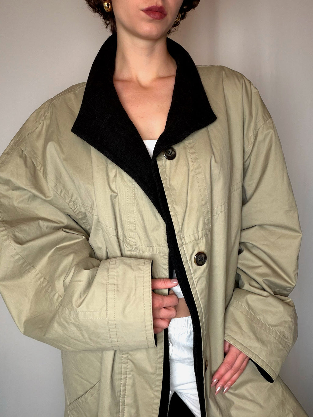 Trench doublé en laine beige XL vintage