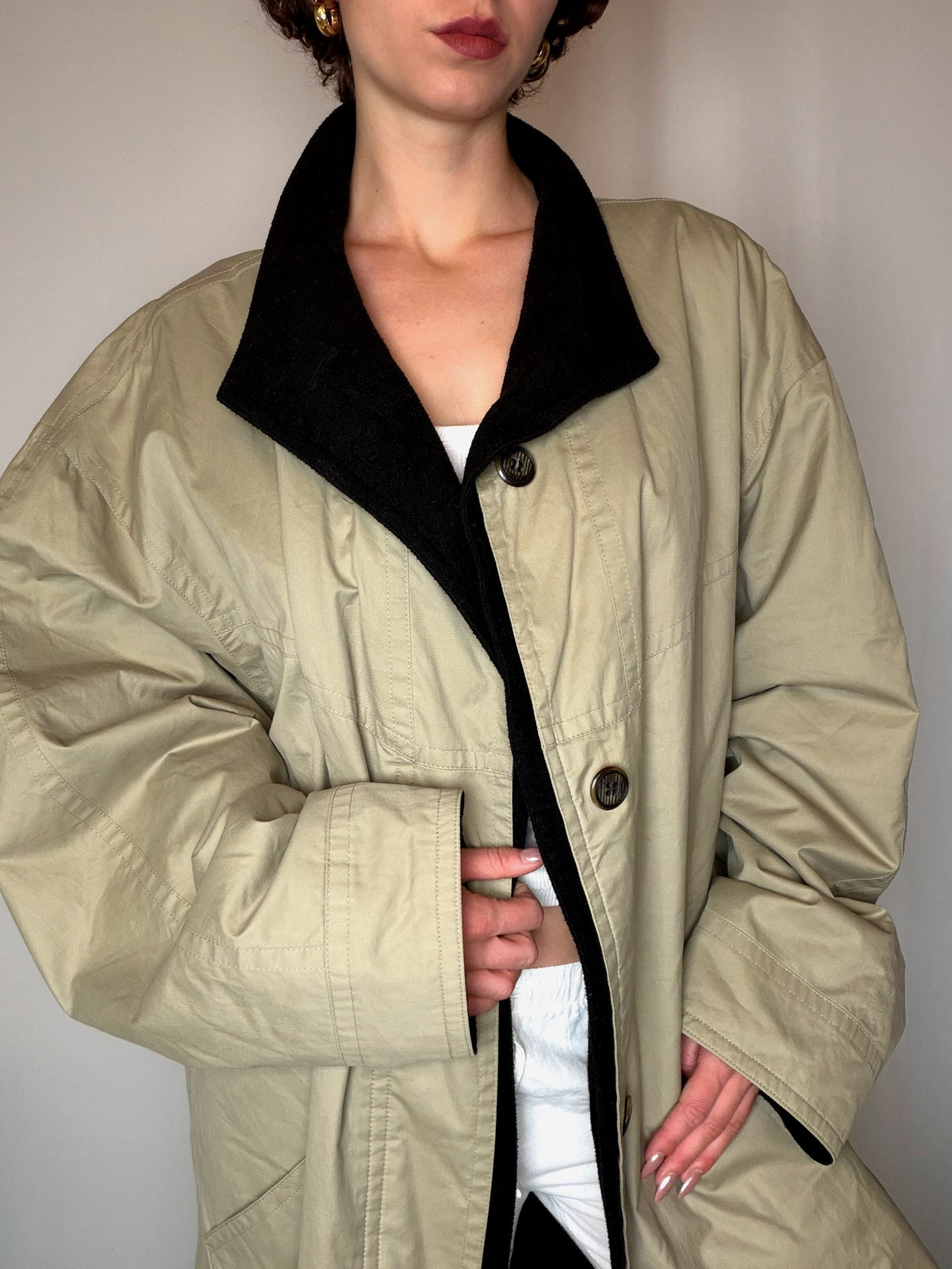 Trench doublé en laine beige XL vintage