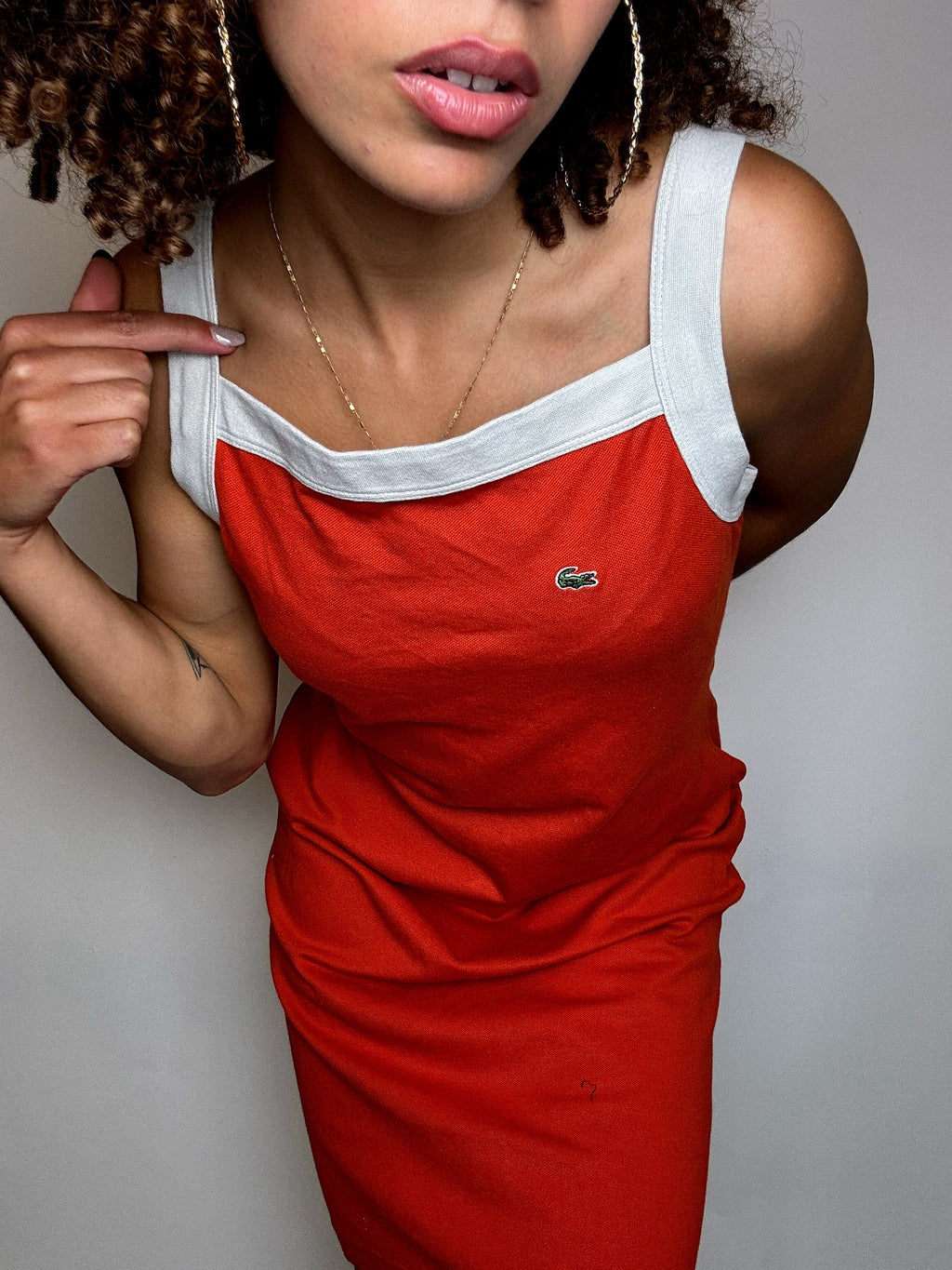 Vintage orangefarbenes Trägerkleid von LACOSTE, Größe L/XL
