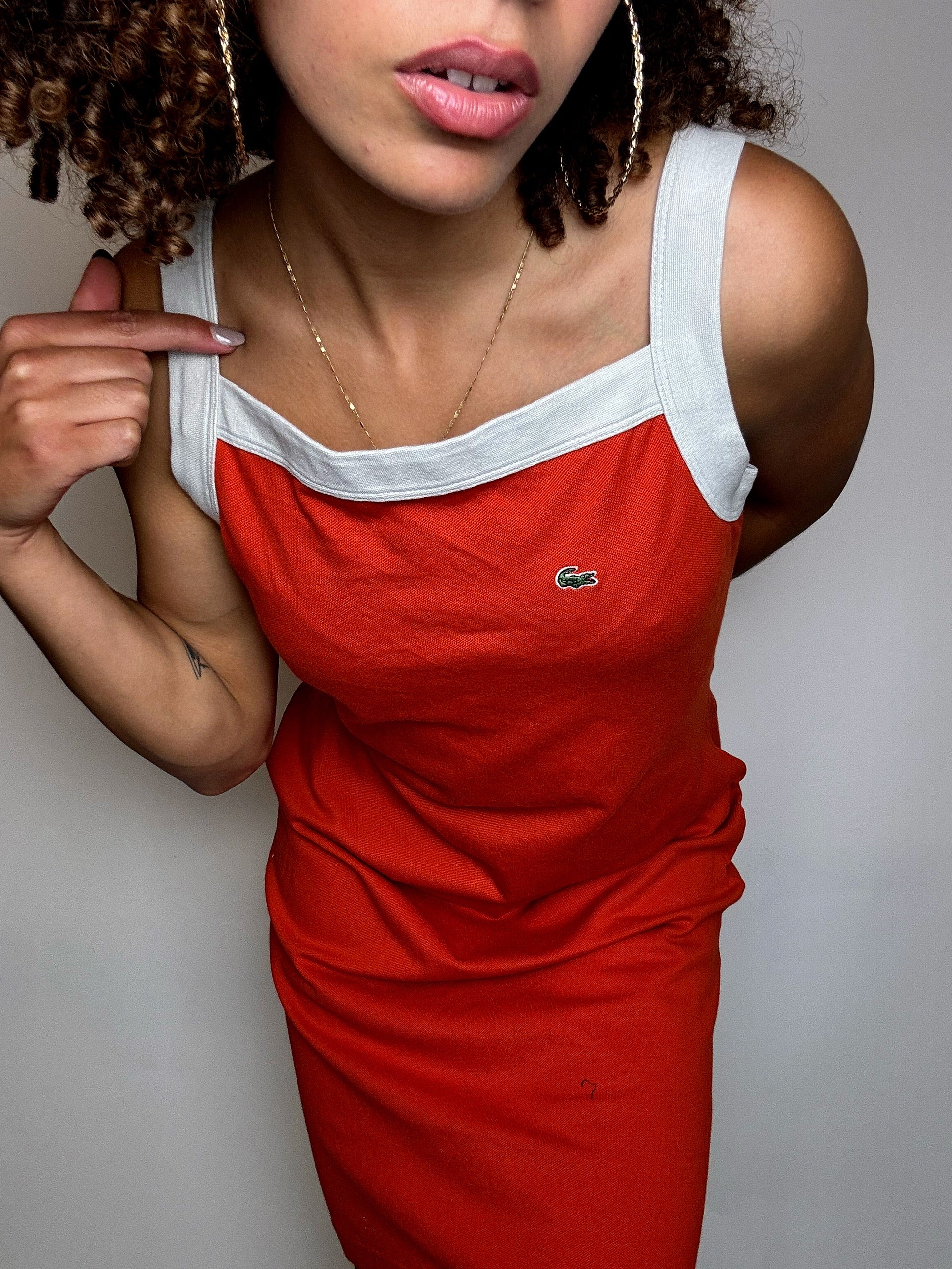 Vintage orangefarbenes Trägerkleid von LACOSTE, Größe L/XL
