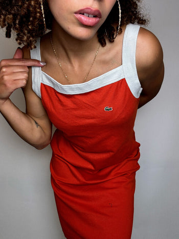 Robe manche à bretelles orange LACOSTE L/XL vintage