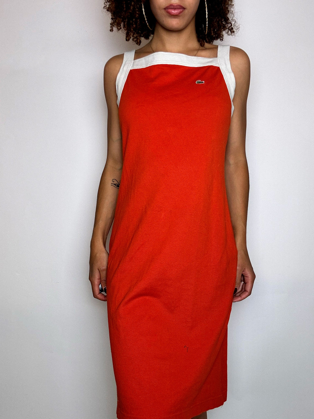 Vintage orangefarbenes Trägerkleid von LACOSTE, Größe L/XL
