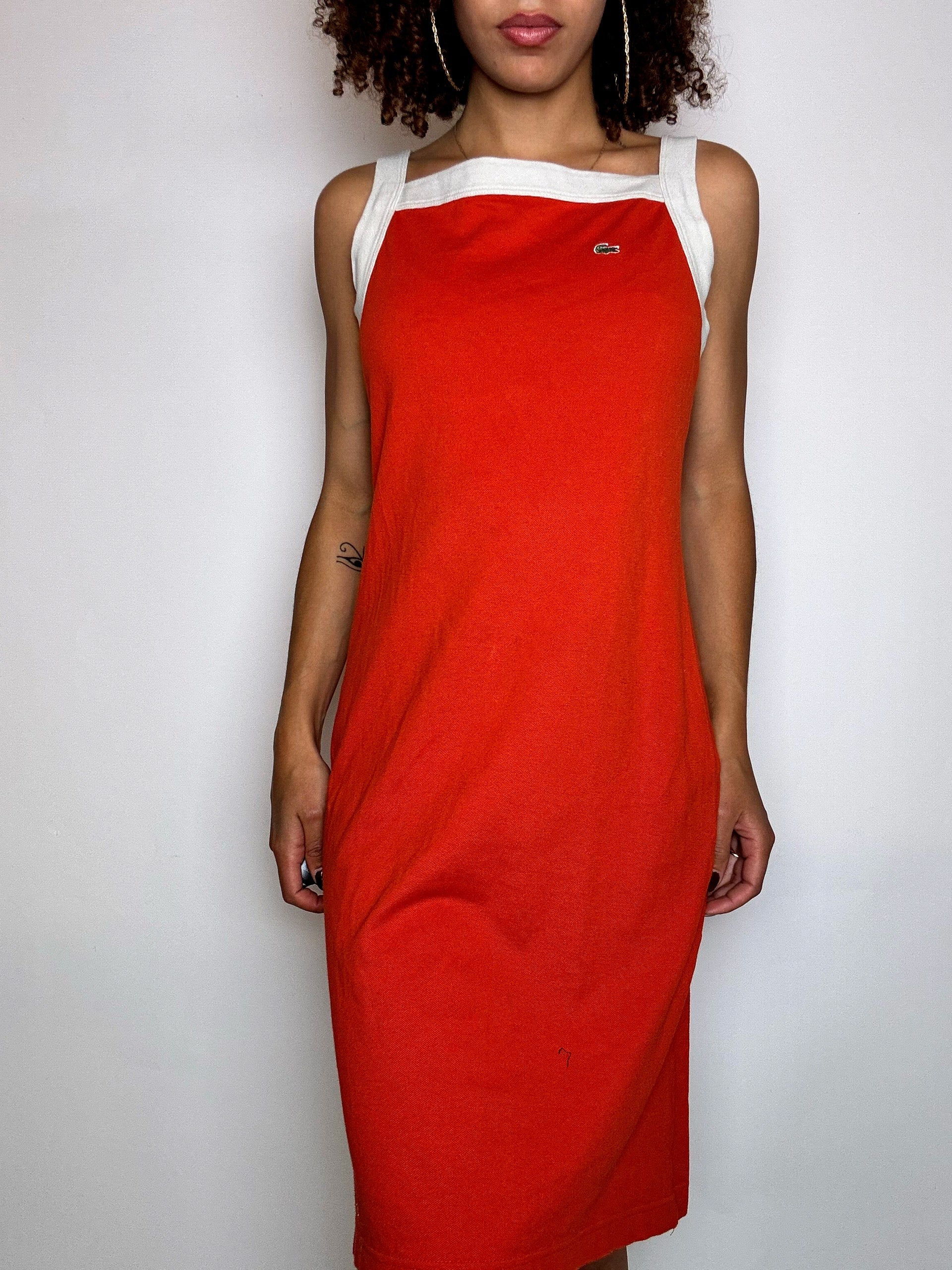 Vintage orangefarbenes Trägerkleid von LACOSTE, Größe L/XL