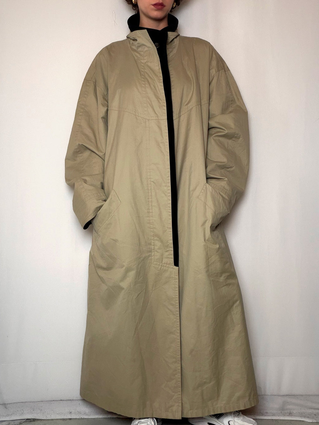 Trench doublé en laine beige XL vintage