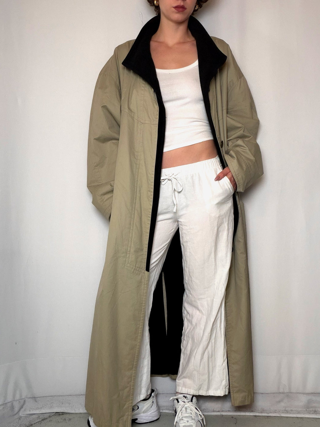 Trench doublé en laine beige XL vintage