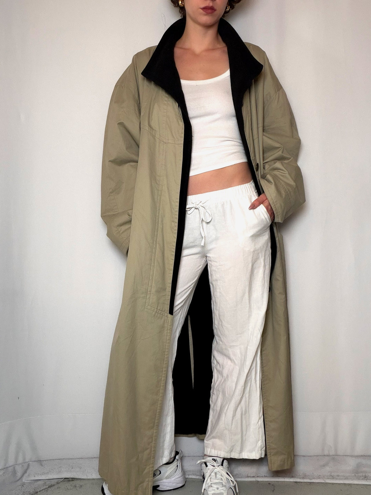 Trench doublé en laine beige XL vintage