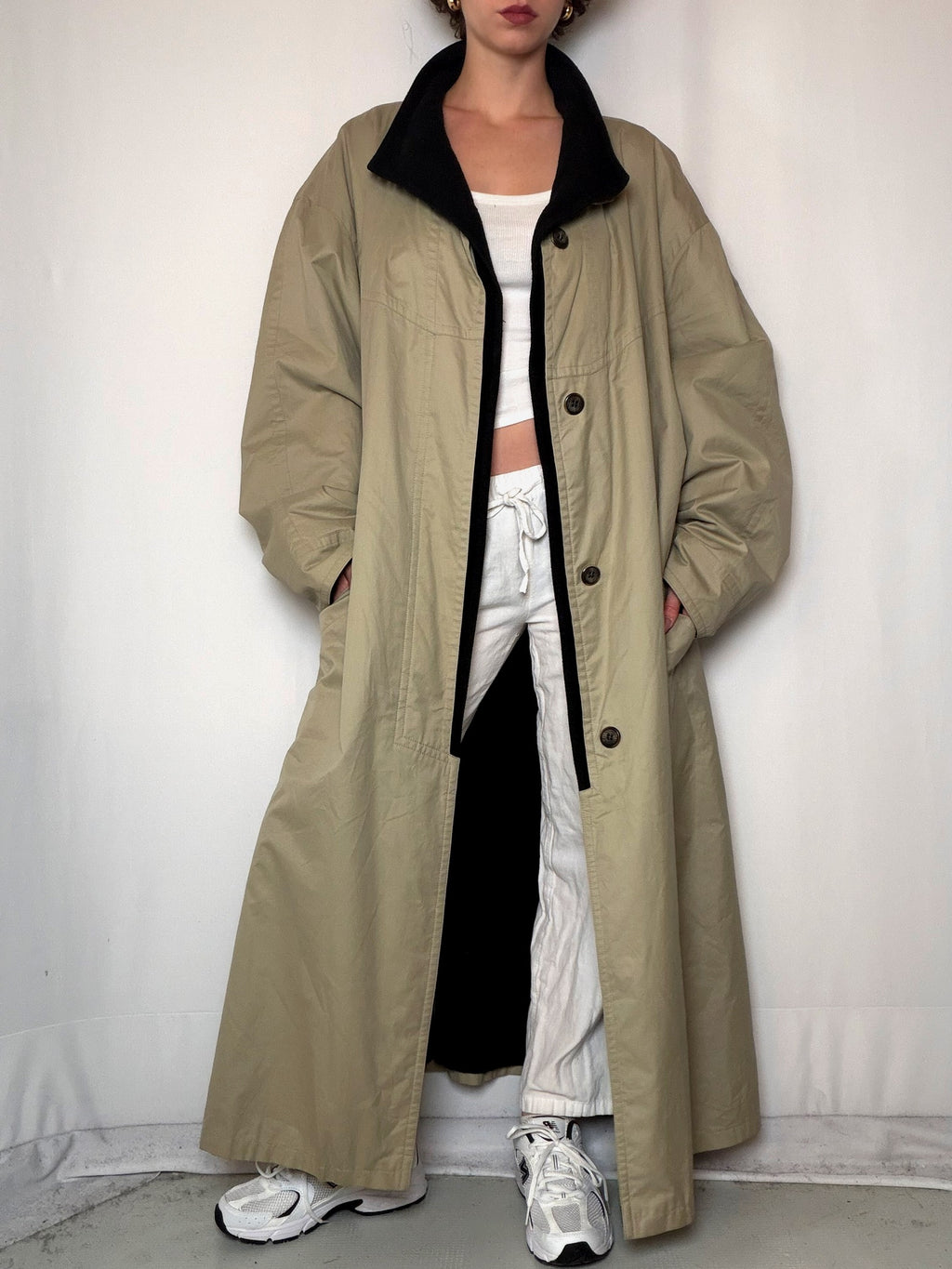 Trench doublé en laine beige XL vintage
