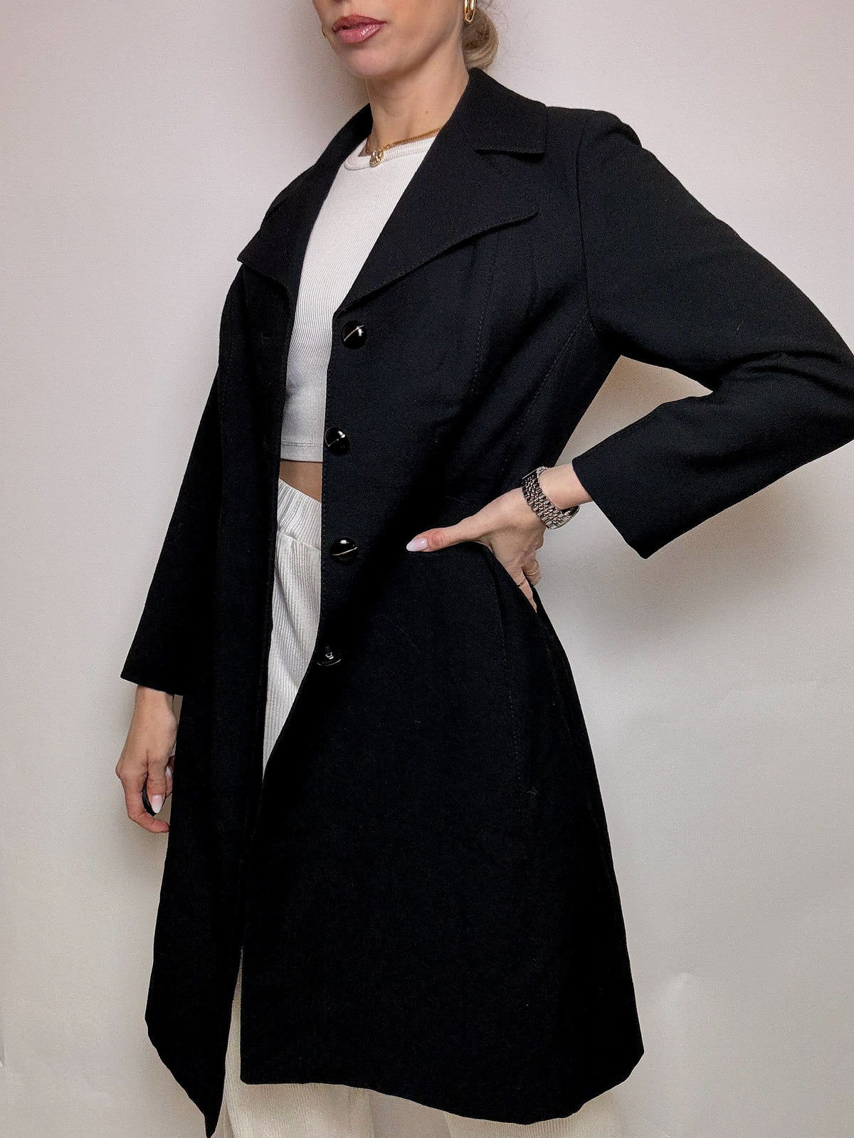 Vintage M/L schwarzer Wollmantel 
