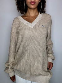 LACOSTE L vintage beige braided crew neck sweater