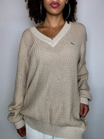 LACOSTE L vintage beige braided crew neck sweater