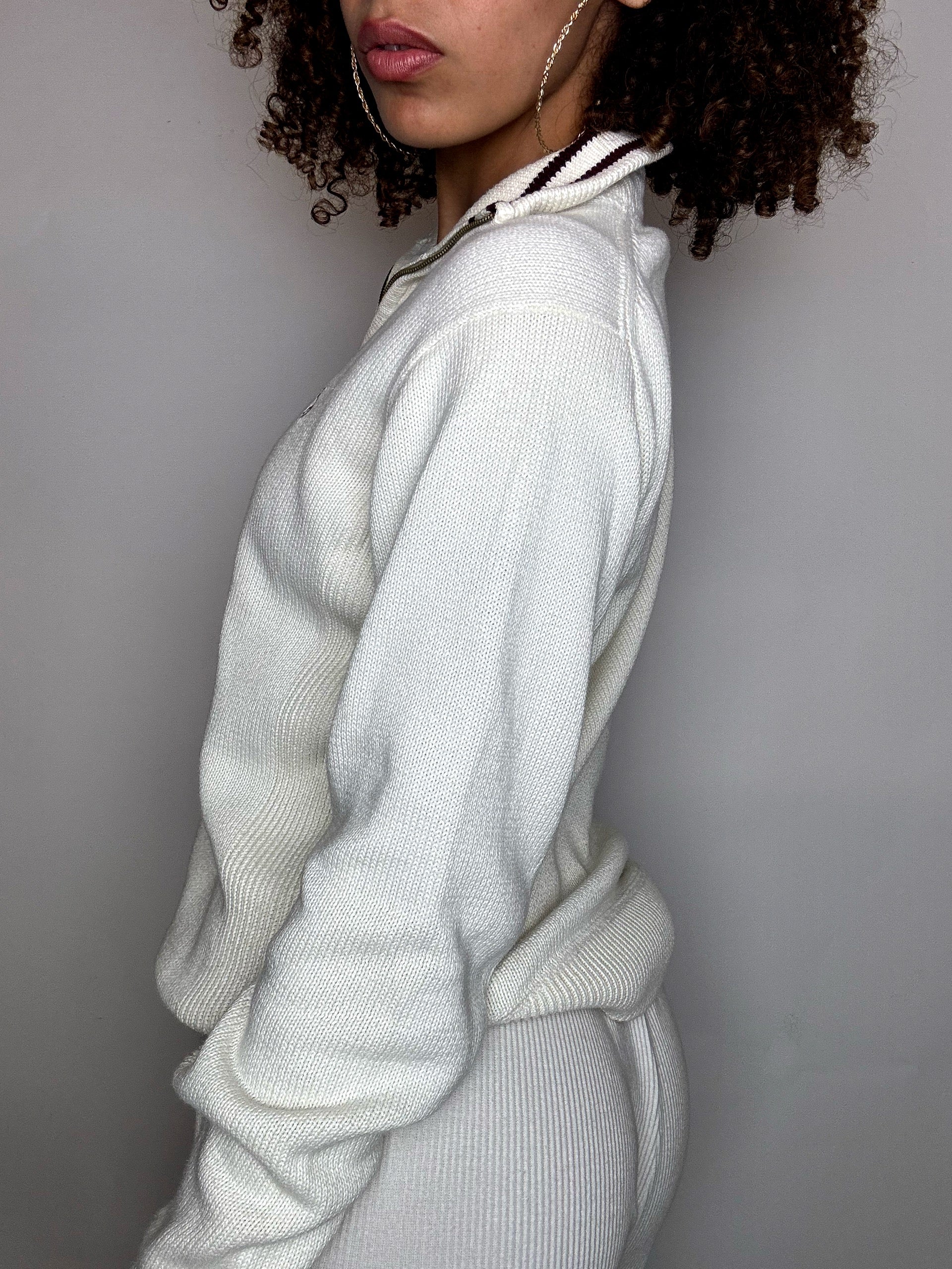 TOMMY HILFIGER M vintage beige zip-neck fine sweater