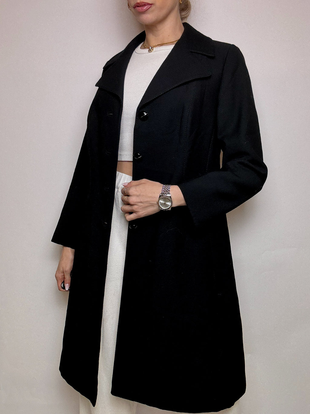 Vintage M/L schwarzer Wollmantel 