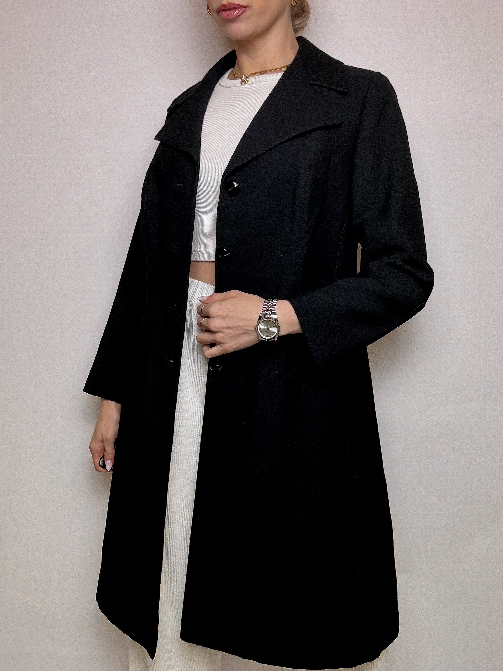 Vintage M/L schwarzer Wollmantel 