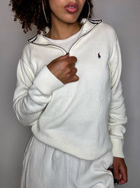 TOMMY HILFIGER M vintage beige zip-neck fine sweater