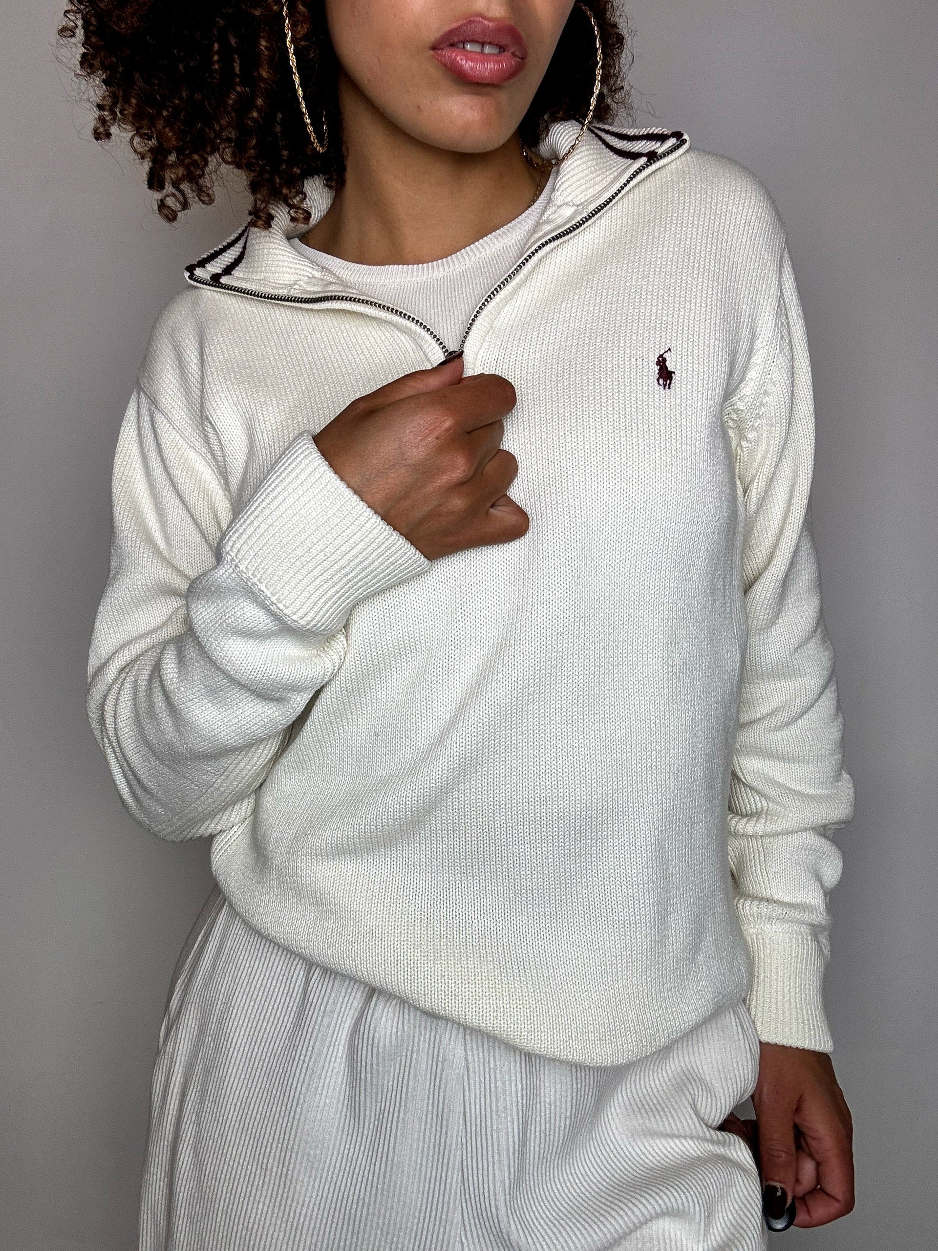 TOMMY HILFIGER M vintage beige zip-neck fine sweater
