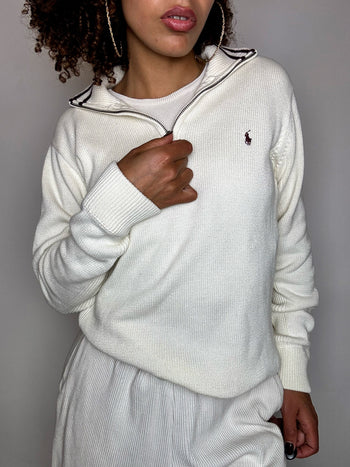 TOMMY HILFIGER M vintage beige zip-neck fine sweater