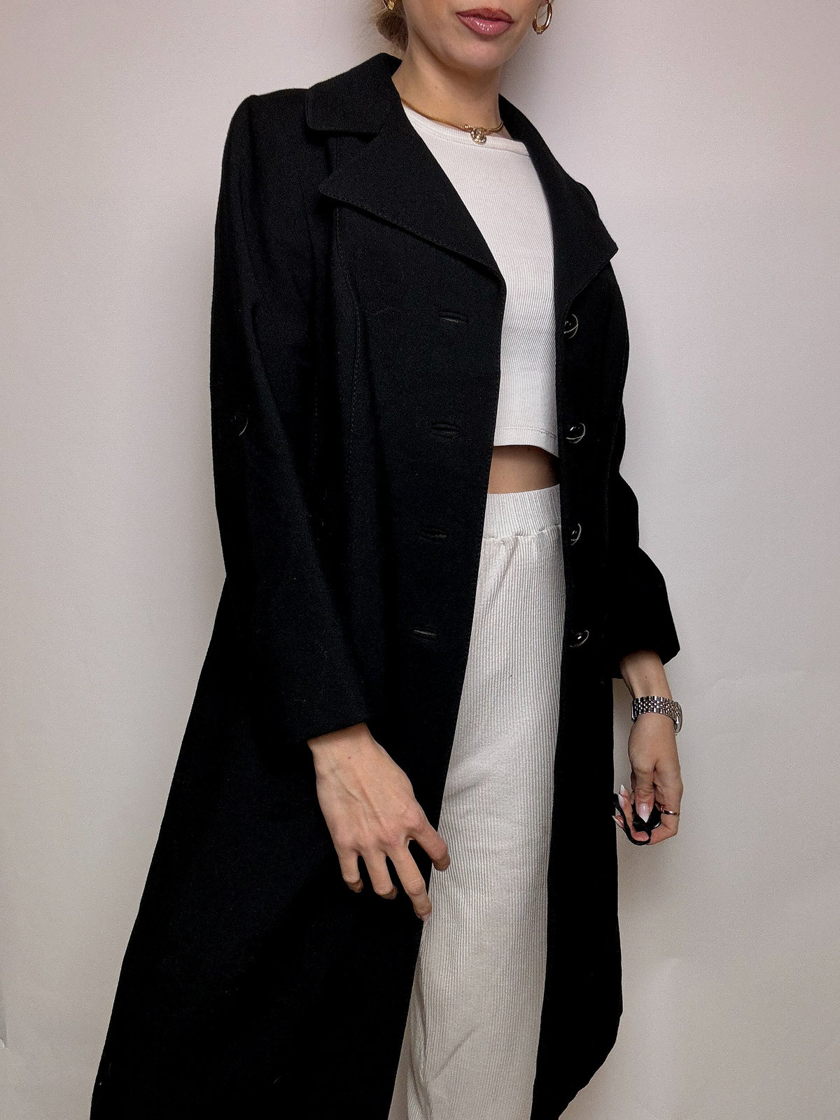 Vintage M/L schwarzer Wollmantel 