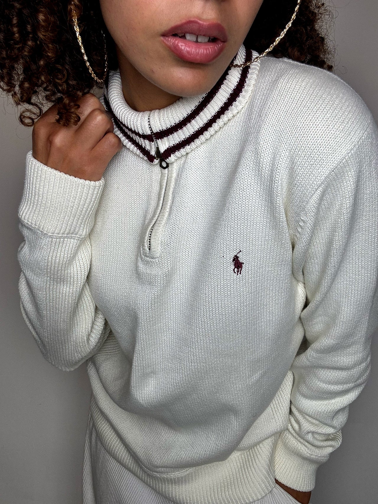 TOMMY HILFIGER M vintage beige zip-neck fine sweater